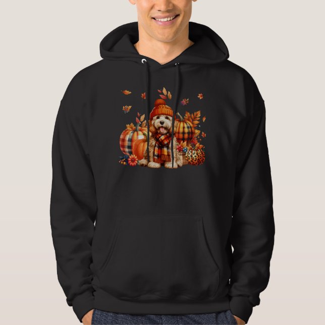 Cockapoo Thanksgiving Leopard Pumpkins Fall Leaves Hoodie (Front)
