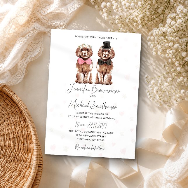 Cockapoo theme paw heart dog wedding invitation (Creator Uploaded)