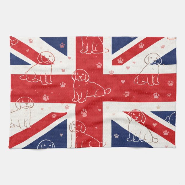 Cockapoo UK Gift | Union Jack Dog  Tea Towel (Horizontal)