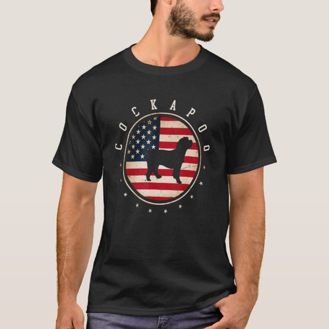 Cockapoo USA Flag 4th July Dog Mom Dad T-Shirt (Front)