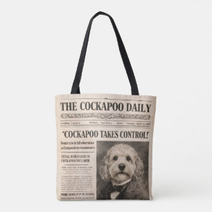 Cockapoo Vintage Newspaper  Tote Bag
