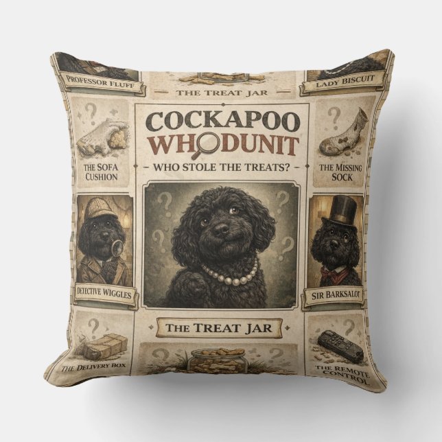 Cockapoo Whodunit cushion | Funny Dog Gift (Front)