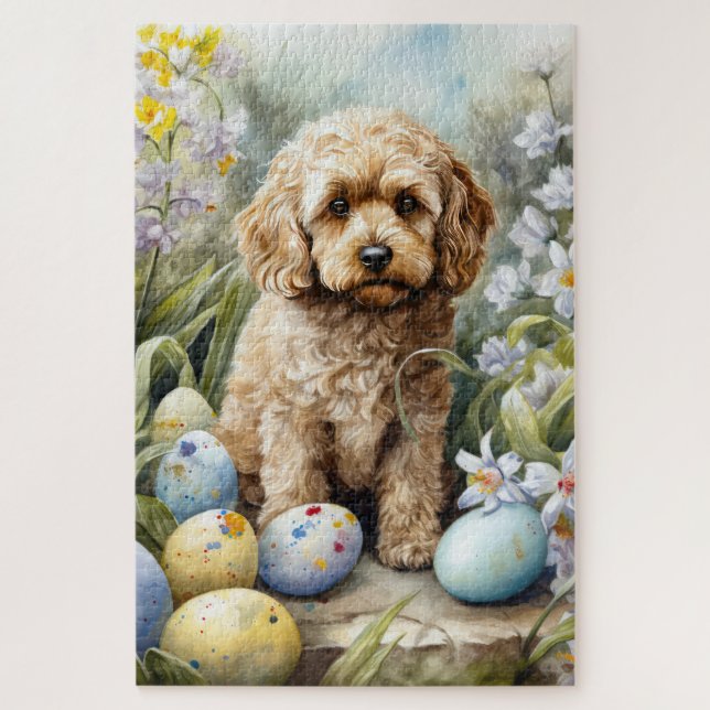 Cockapoo with Easter Eggs Holiday  Jigsaw Puzzle (Vertical)