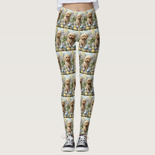 Cockapoo with Easter Eggs Holiday Leggings
