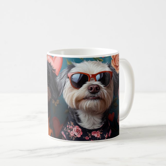 Cockapoo With Heart Roses Valentine's Day Coffee Mug (Front Right)