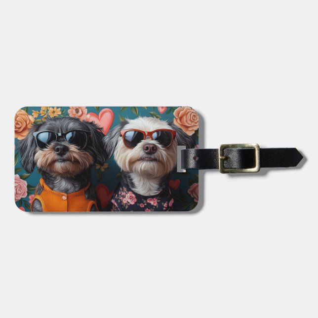 Cockapoo With Heart Roses Valentine's Day Luggage Tag (Front Horizontal)