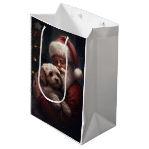 Cockapoo With Santa Claus Festive Christmas  Medium Gift Bag