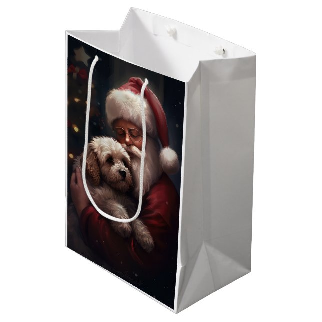Cockapoo With Santa Claus Festive Christmas  Medium Gift Bag (Front Angled)