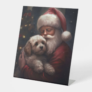 Cockapoo With Santa Claus Festive Christmas  Pedestal Sign