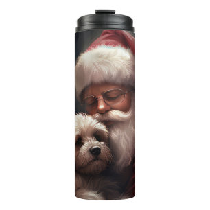 Cockapoo With Santa Claus Festive Christmas Thermal Tumbler