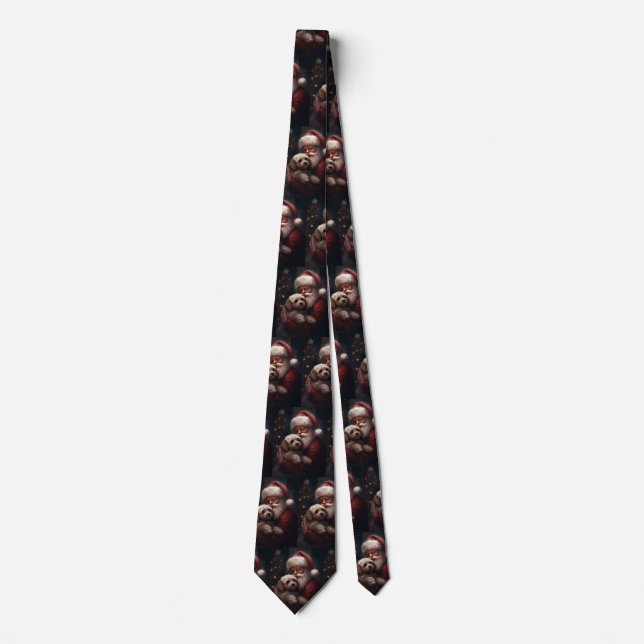 Cockapoo With Santa Claus Festive Christmas  Tie (Front)