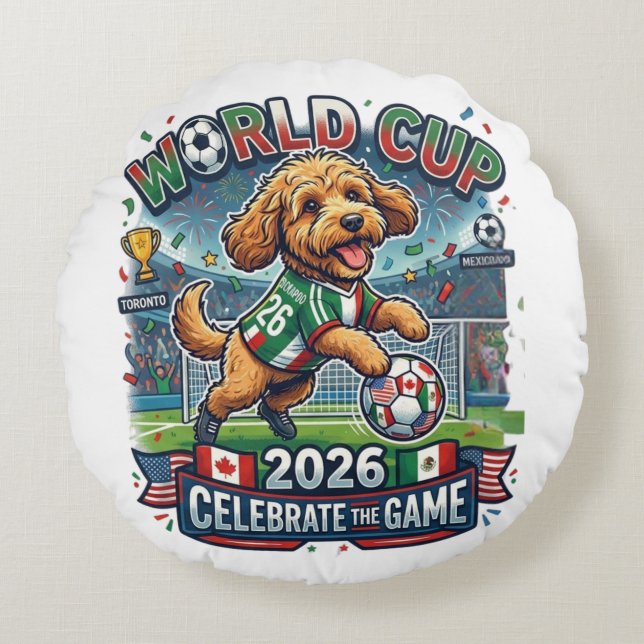 Cockapoo World Cup 2026 Round Cushion (Front)