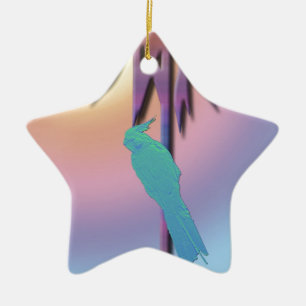 Cockatiel and Palm Tree Digital Art Ceramic Tree Decoration