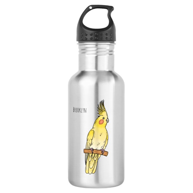 Cockatiel bird cartoon illustration  532 ml water bottle (Front)