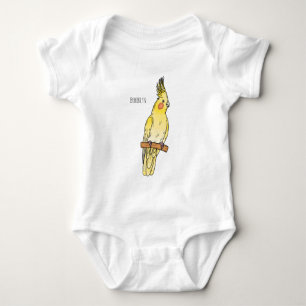 Cockatiel bird cartoon illustration  baby bodysuit