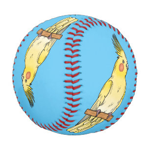 Cockatiel bird cartoon illustration  baseball