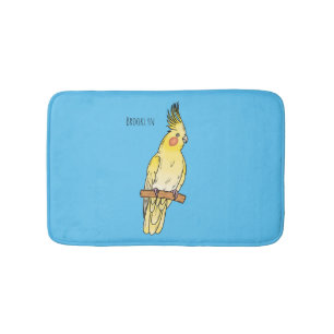 Cockatiel bird cartoon illustration bath mat