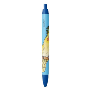 Cockatiel bird cartoon illustration black ink pen
