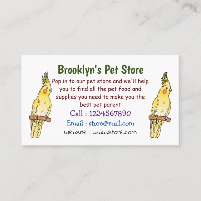 Cockatiel bird cartoon illustration  business card (Front)