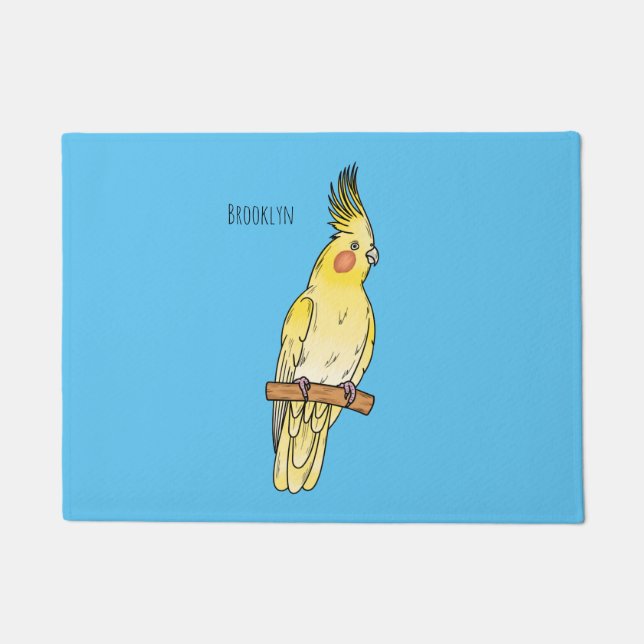 Cockatiel bird cartoon illustration doormat (Front)