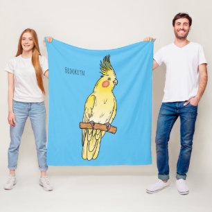 Cockatiel bird cartoon illustration  fleece blanket