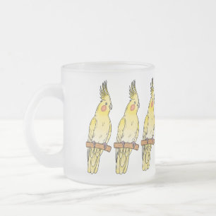 Cockatiel bird cartoon illustration  frosted glass coffee mug