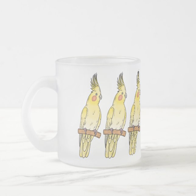 Cockatiel bird cartoon illustration  frosted glass coffee mug (Left)
