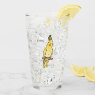 Cockatiel bird cartoon illustration glass