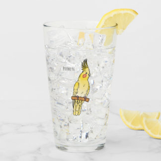 Cockatiel bird cartoon illustration glass