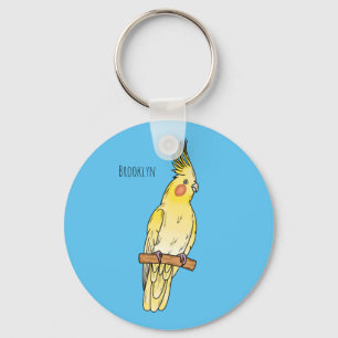 Cockatiel bird cartoon illustration key ring