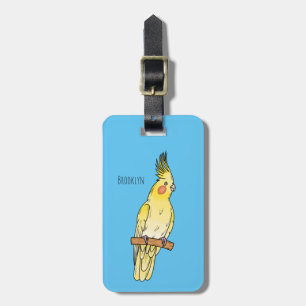 Cockatiel bird cartoon illustration luggage tag