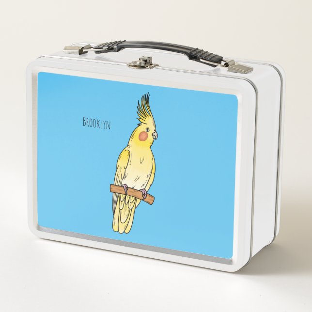 Cockatiel bird cartoon illustration metal lunch box (Front)