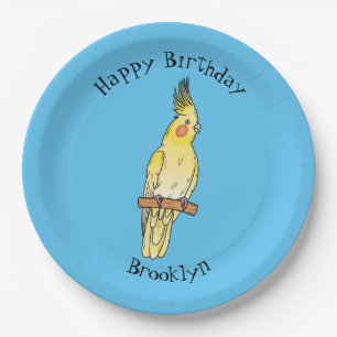 Cockatiel bird cartoon illustration  paper plate