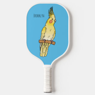 Cockatiel bird cartoon illustration  pickleball paddle