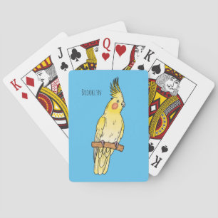 Cockatiel bird cartoon illustration playing cards