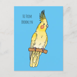 Cockatiel bird cartoon illustration postcard
