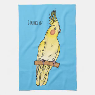 Cockatiel bird cartoon illustration tea towel