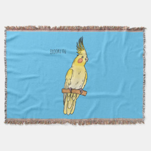 Cockatiel bird cartoon illustration throw blanket