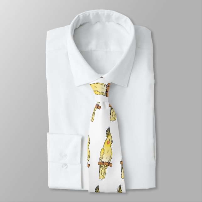 Cockatiel bird cartoon illustration tie (Tied)
