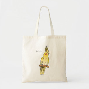Cockatiel bird cartoon illustration  tote bag