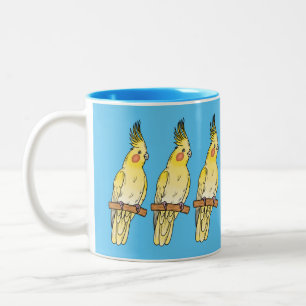 Cockatiel bird cartoon illustration Two-Tone coffee mug