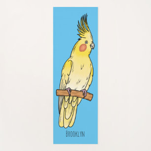 Cockatiel bird cartoon illustration yoga mat