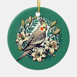 Cockatiel Bird Illustration Ceramic Tree Decoration