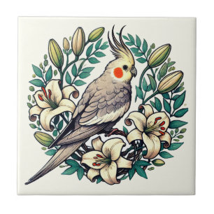 Cockatiel Bird Illustration Tile