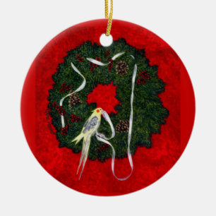 Cockatiel, Bird Ornament - "Santa's Little Helper"