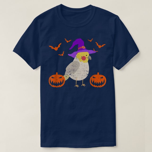 Cockatiel Bird Witch Hat Funny Halloween Animal Lo T-Shirt (Design Front)
