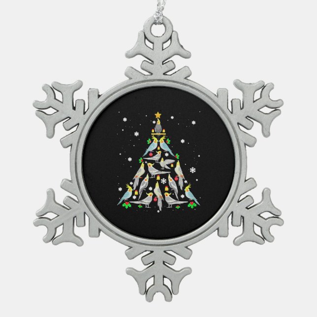 Cockatiel Christmas Tree Funny Cockatiel Bird Chri Snowflake Pewter Christmas Ornament (Front)