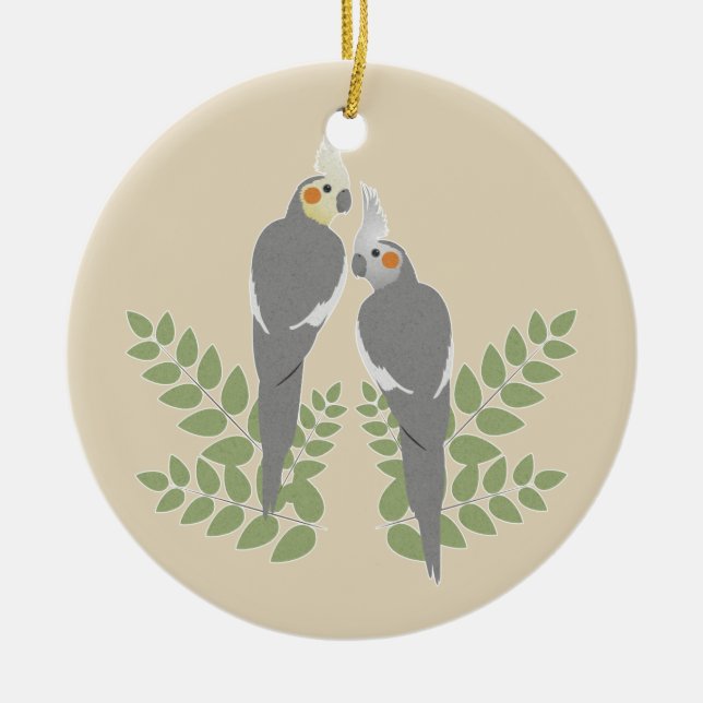 Cockatiel Couple Ceramic Tree Decoration (Front)