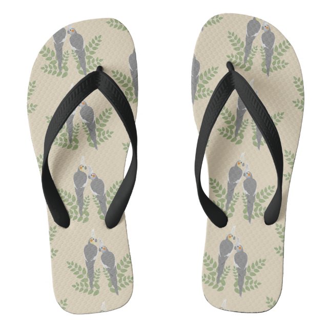 Cockatiel Couple Flip Flops (Footbed)