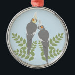 Cockatiel Couple Metal Tree Decoration<br><div class="desc">Romantic cockatiel couple with leaves. customisable background colour.</div>